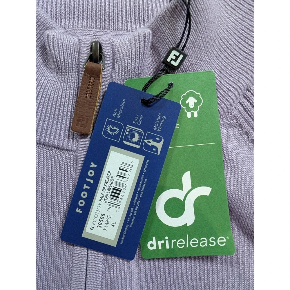 Footjoy Half Zip Sweater Mens XL Heather Lavender Drirelease Wool Blend 30506